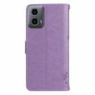 For Motorola Moto G34 Tree & Cat Embossed Pattern Flip Leather Phone Case(Light Purple) - 3