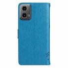 For Motorola Moto G34 Tree & Cat Embossed Pattern Flip Leather Phone Case(Blue) - 3