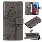 For Motorola Moto G34 Tree & Cat Embossed Pattern Flip Leather Phone Case(Grey) - 1