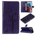 For Motorola Moto G34 Tree & Cat Embossed Pattern Flip Leather Phone Case(Purple) - 1