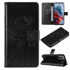 For Motorola Moto G34 Tree & Cat Embossed Pattern Flip Leather Phone Case(Black) - 1