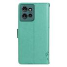 For Motorola Edge 50 5G Tree & Cat Embossed Pattern Flip Leather Phone Case(Green) - 3