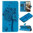 For Motorola Edge 50 5G Tree & Cat Embossed Pattern Flip Leather Phone Case(Blue) - 1