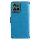 For Motorola Edge 50 5G Tree & Cat Embossed Pattern Flip Leather Phone Case(Blue) - 3