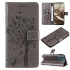 For Motorola Edge 50 5G Tree & Cat Embossed Pattern Flip Leather Phone Case(Grey) - 1