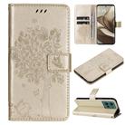 For Motorola Edge 50 5G Tree & Cat Embossed Pattern Flip Leather Phone Case(Gold) - 1