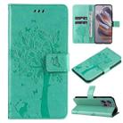 For Motorola Edge 50 Neo Tree & Cat Embossed Pattern Flip Leather Phone Case(Green) - 1