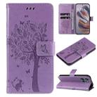 For Motorola Edge 50 Neo Tree & Cat Embossed Pattern Flip Leather Phone Case(Light Purple) - 1