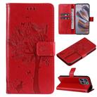 For Motorola Edge 50 Neo Tree & Cat Embossed Pattern Flip Leather Phone Case(Red) - 1