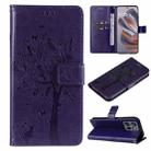 For Motorola Edge 50 Neo Tree & Cat Embossed Pattern Flip Leather Phone Case(Purple) - 1