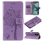 For Motorola Moto G35 Tree & Cat Embossed Pattern Flip Leather Phone Case(Light Purple) - 1