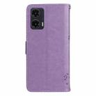 For Motorola Moto G35 Tree & Cat Embossed Pattern Flip Leather Phone Case(Light Purple) - 3