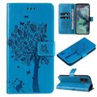 For Motorola Moto G35 Tree & Cat Embossed Pattern Flip Leather Phone Case(Blue) - 1