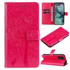 For Motorola Moto G35 Tree & Cat Embossed Pattern Flip Leather Phone Case(Rose Red) - 1