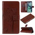 For Motorola Moto G35 Tree & Cat Embossed Pattern Flip Leather Phone Case(Coffee) - 1