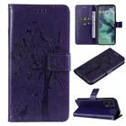 For Motorola Moto G35 Tree & Cat Embossed Pattern Flip Leather Phone Case(Purple) - 1