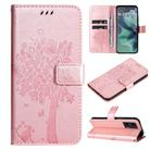 For Motorola Moto G35 Tree & Cat Embossed Pattern Flip Leather Phone Case(Rose Gold) - 1