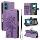 For Motorola Moto G05 Tree & Cat Embossed Pattern Flip Leather Phone Case(Light Purple) - 1