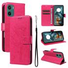 For Motorola Moto G05 Tree & Cat Embossed Pattern Flip Leather Phone Case(Rose Red) - 1