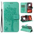 For Motorola Moto G15 Tree & Cat Embossed Pattern Flip Leather Phone Case(Green) - 1