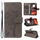 For Motorola Moto G15 Tree & Cat Embossed Pattern Flip Leather Phone Case(Grey) - 1