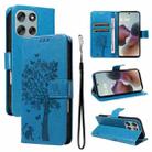 For Motorola Moto G56 5G Tree & Cat Embossed Pattern Flip Leather Phone Case(Blue) - 1