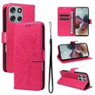 For Motorola Moto G56 5G Tree & Cat Embossed Pattern Flip Leather Phone Case(Rose Red) - 1