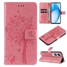 For OPPO A60 4G Global Tree & Cat Embossed Pattern Flip Leather Phone Case(Pink) - 1