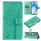 For OPPO A60 4G Global Tree & Cat Embossed Pattern Flip Leather Phone Case(Green) - 1