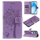 For OPPO A60 4G Global Tree & Cat Embossed Pattern Flip Leather Phone Case(Light Purple) - 1