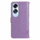 For OPPO A60 4G Global Tree & Cat Embossed Pattern Flip Leather Phone Case(Light Purple) - 3