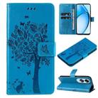 For OPPO A60 4G Global Tree & Cat Embossed Pattern Flip Leather Phone Case(Blue) - 1