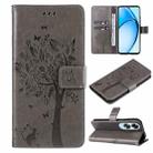 For OPPO A60 4G Global Tree & Cat Embossed Pattern Flip Leather Phone Case(Grey) - 1