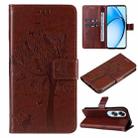 For OPPO A60 4G Global Tree & Cat Embossed Pattern Flip Leather Phone Case(Coffee) - 1