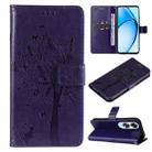 For OPPO A60 4G Global Tree & Cat Embossed Pattern Flip Leather Phone Case(Purple) - 1