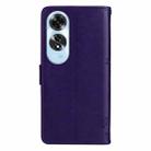 For OPPO A60 4G Global Tree & Cat Embossed Pattern Flip Leather Phone Case(Purple) - 3