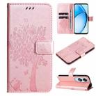 For OPPO A60 4G Global Tree & Cat Embossed Pattern Flip Leather Phone Case(Rose Gold) - 1