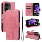 For OPPO Reno13 5G Global Tree & Cat Embossed Pattern Flip Leather Phone Case(Pink) - 1