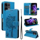 For OPPO Reno13 5G Global Tree & Cat Embossed Pattern Flip Leather Phone Case(Blue) - 1