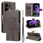 For OPPO Reno13 5G Global Tree & Cat Embossed Pattern Flip Leather Phone Case(Grey) - 1
