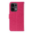 For OPPO Reno13 5G Global Tree & Cat Embossed Pattern Flip Leather Phone Case(Rose Red) - 3