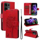 For OPPO Reno13 5G Global Tree & Cat Embossed Pattern Flip Leather Phone Case(Red) - 1