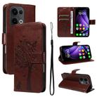 For OPPO Reno13 5G Global Tree & Cat Embossed Pattern Flip Leather Phone Case(Coffee) - 1