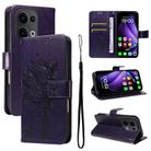 For OPPO Reno13 5G Global Tree & Cat Embossed Pattern Flip Leather Phone Case(Purple) - 1