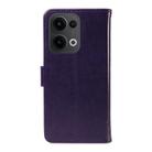 For OPPO Reno13 5G Global Tree & Cat Embossed Pattern Flip Leather Phone Case(Purple) - 3