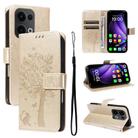 For OPPO Reno13 5G Global Tree & Cat Embossed Pattern Flip Leather Phone Case(Gold) - 1
