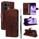 For OPPO Reno13 Pro 5G Global Tree & Cat Embossed Pattern Flip Leather Phone Case(Coffee) - 1