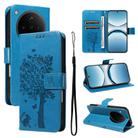 For OPPO Find X8 Global Tree & Cat Embossed Pattern Flip Leather Phone Case(Blue) - 1