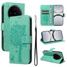 For OPPO Find X8 Pro Global Tree & Cat Embossed Pattern Flip Leather Phone Case(Green) - 1