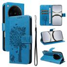 For OPPO Find X8 Pro Global Tree & Cat Embossed Pattern Flip Leather Phone Case(Blue) - 1